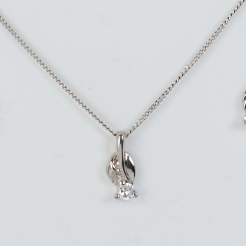 Sterling Silver/CZ Small Leaf Stud and Pendant Set
